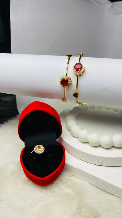 2 Bangles + 1 Ring Gold Plated Stylish Combo Pack