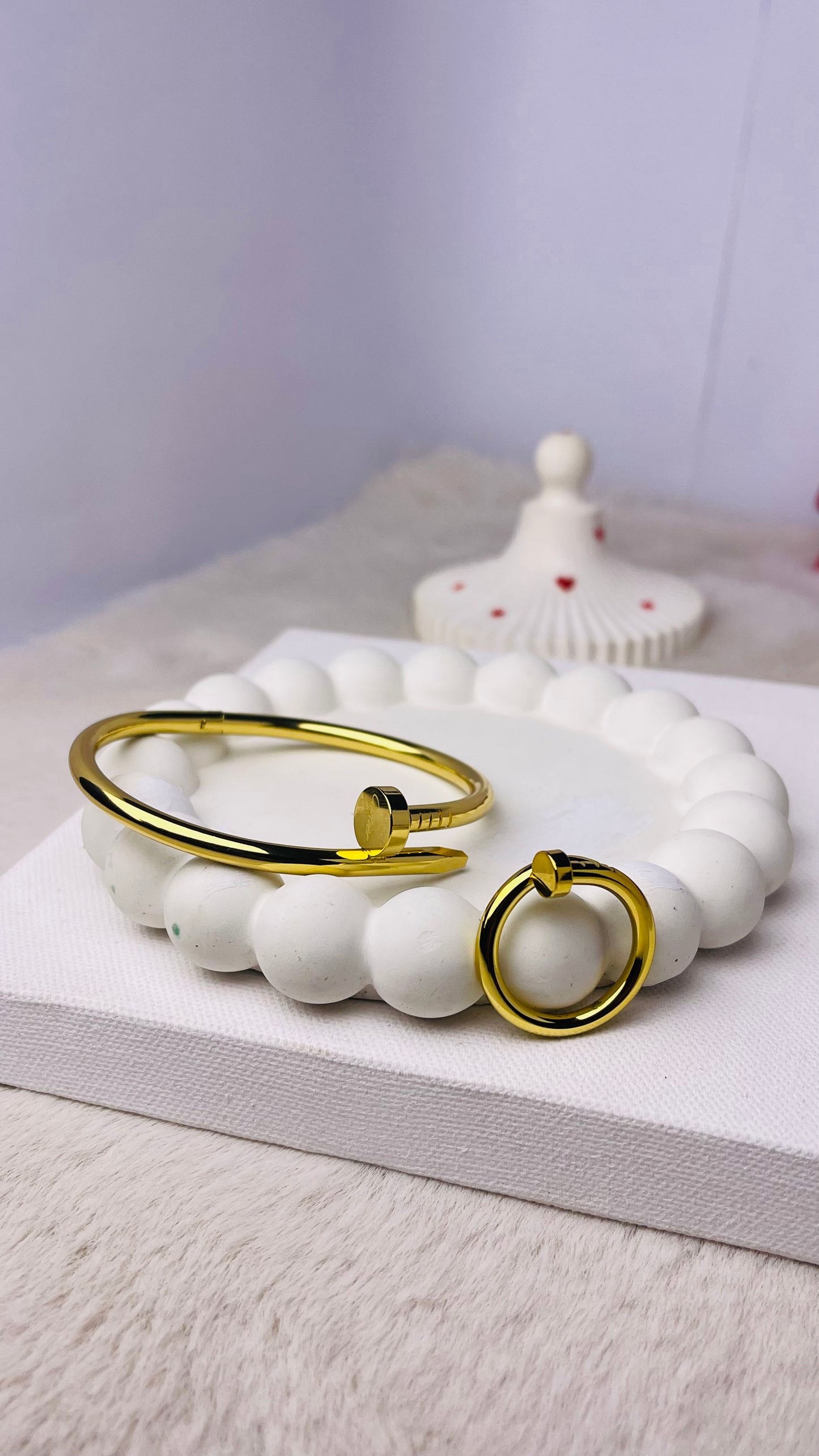 Luxury Gold-Plated Stainless Steel Nail Bracelet & Ring Set