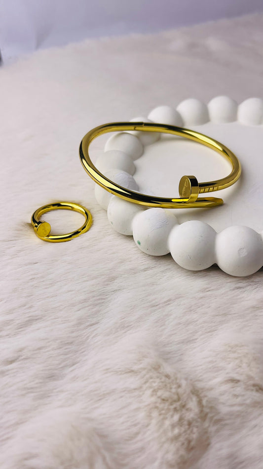 Luxury Gold-Plated Stainless Steel Nail Bracelet & Ring Set